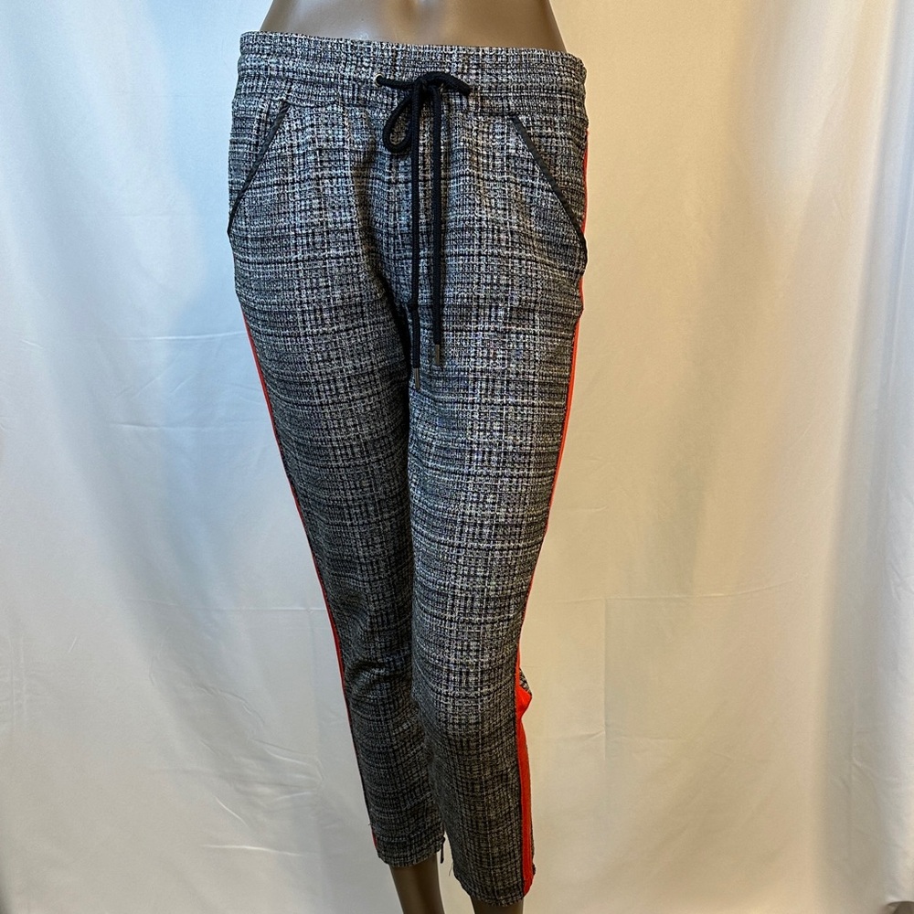 David Lerner Plaid Jogger Pants with Red Stripe